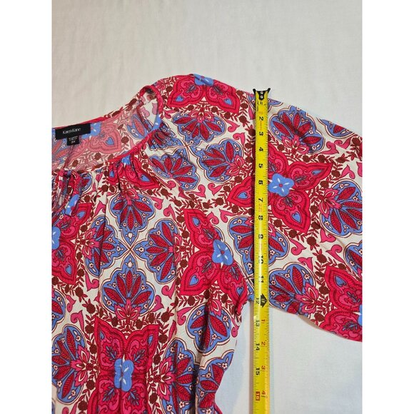 Karen Kane Size 3X Boho Floral Print Blouse Red & Blue Long Sleeve Peasant Style - Picture 12 of 13